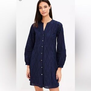Loft Navy Eyelet Dress